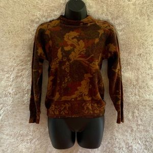 Vintage Wool Feeling Tapestry Print Crew Neck Sweater.